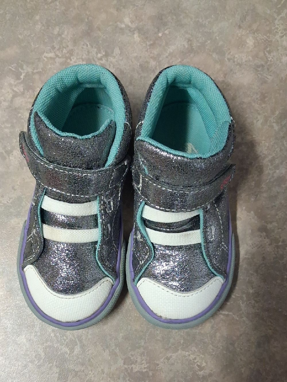 Glitter High-Top Sneakers in Teal and Silver from See Kai Run Size 7 Toddler